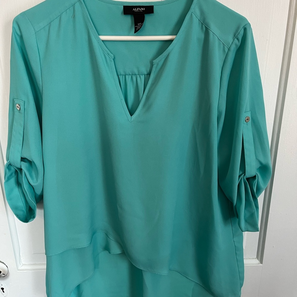 Alfani Teal Flowy V-Neck Blouse Women's 12 petite